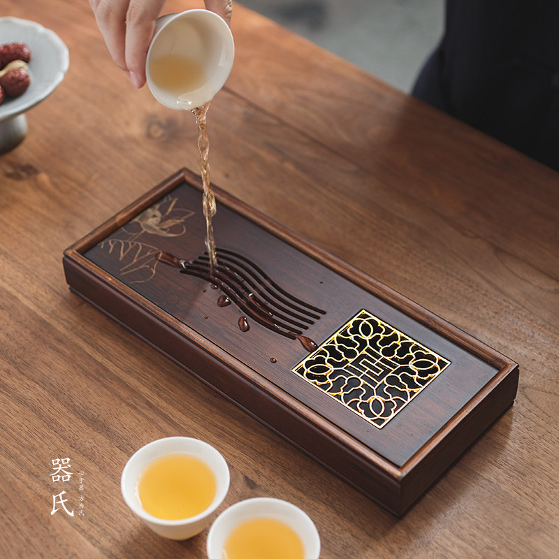 器氏 出水芙蓉竹制茶盘小号一人用储水茶台家用干泡盘沥水盘托盘
