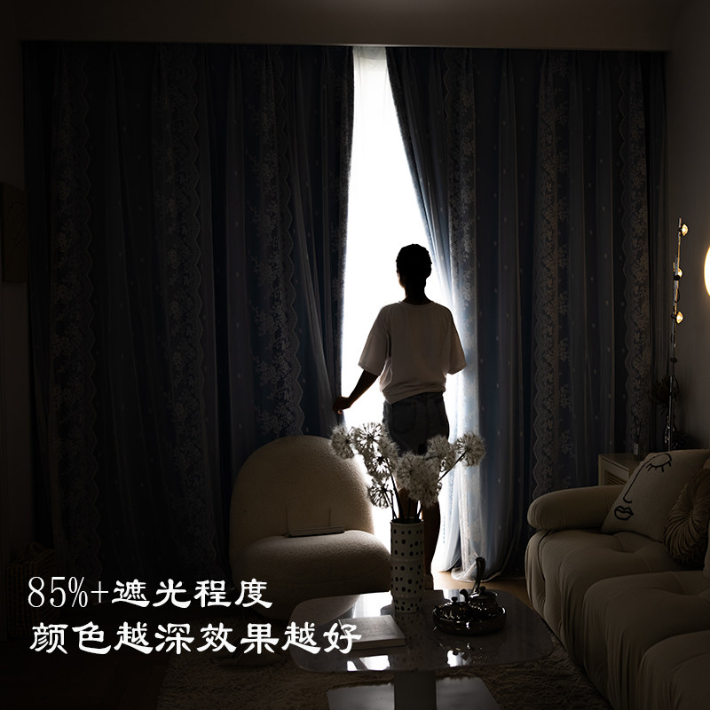 2021年新品绣花纱双层法式窗帘客厅卧室温馨网红公主风飘窗全遮光