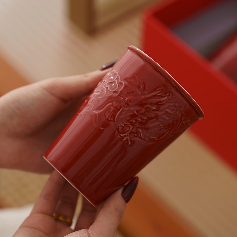 仲夏知己浮雕龙凤红色牙杯结婚牙刷杯子套装新婚漱口杯洗漱杯一对