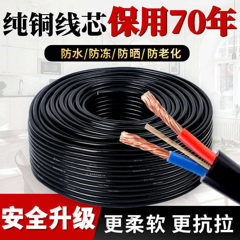 纯铜家用电线软线电缆线2芯1.5 2.5 4平方铜芯电源线延长线护套线