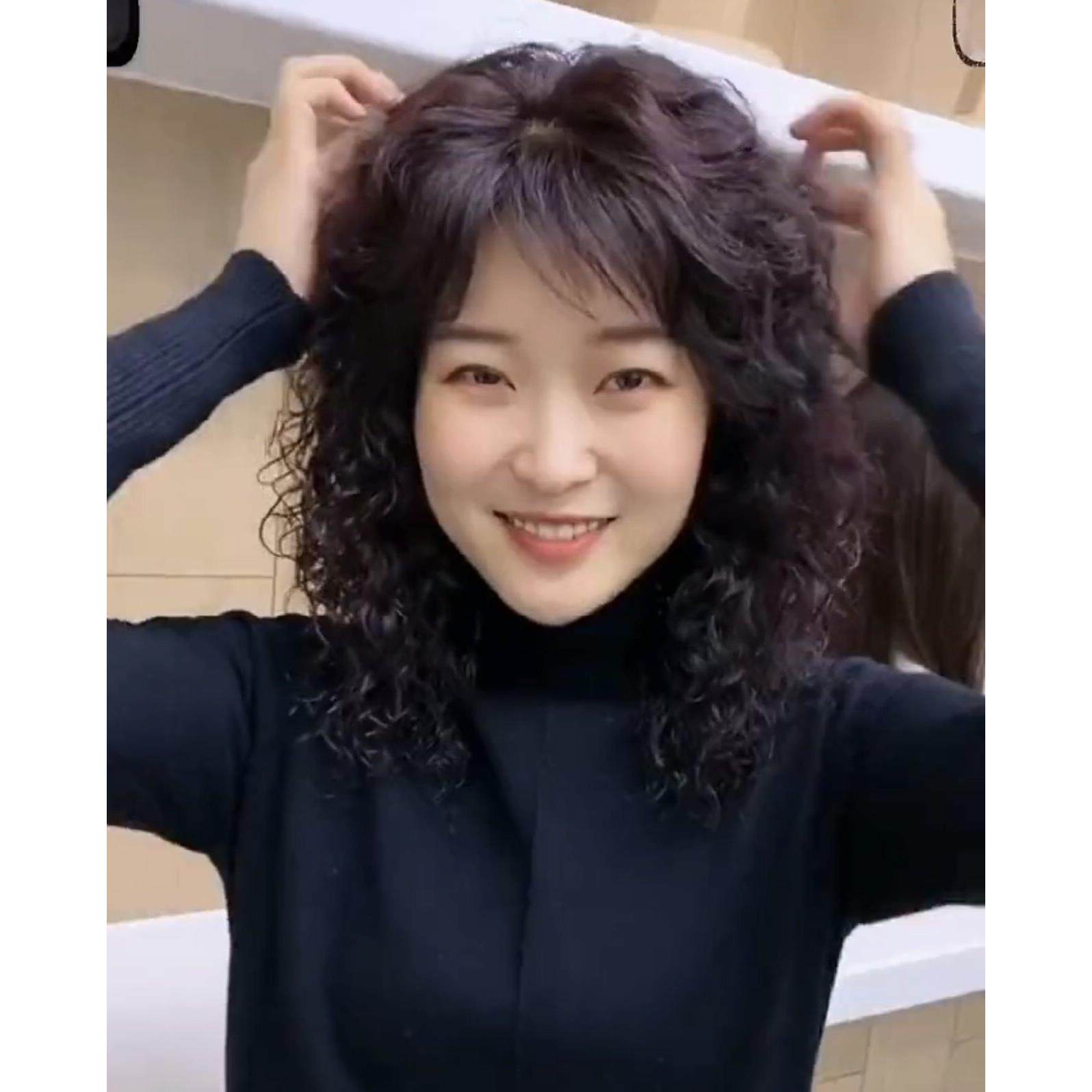 假发片女头顶补发片中老年妈妈遮白发卷发蓬松轻薄款