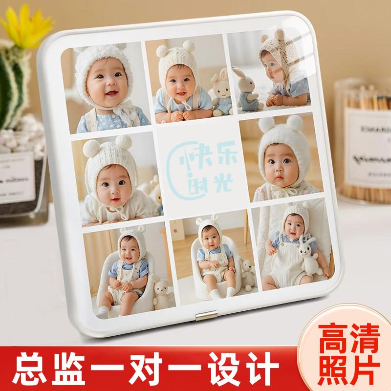 打印婴儿童照片定制加相框摆台百天宝宝相片制作相簿水晶摆饰高级
