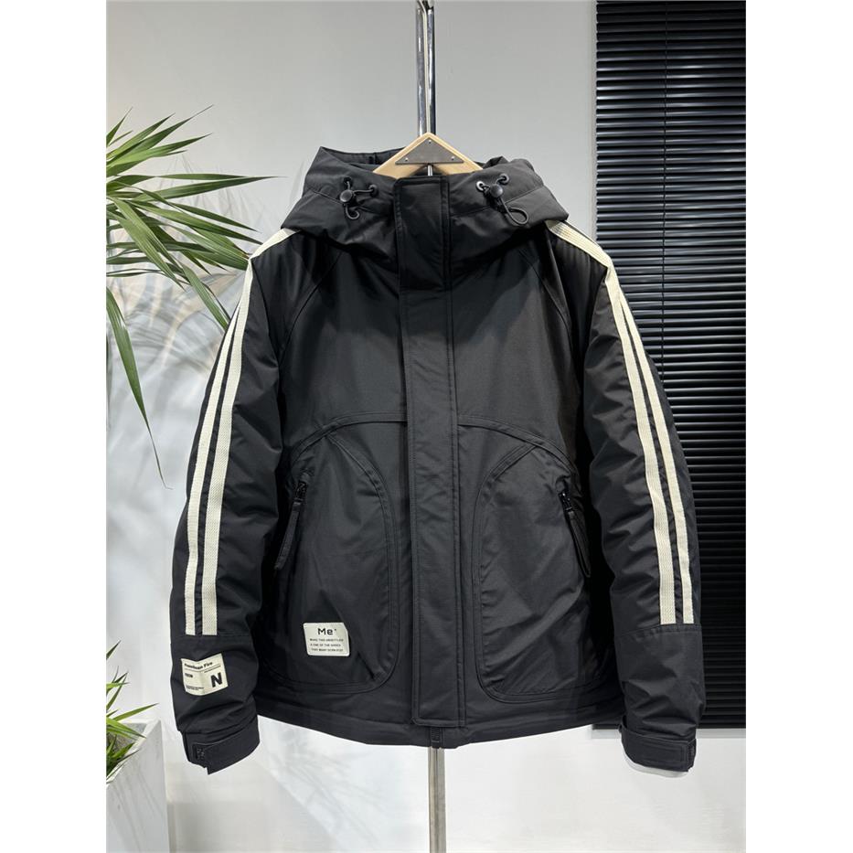 冬季条纹连帽羽绒服男士