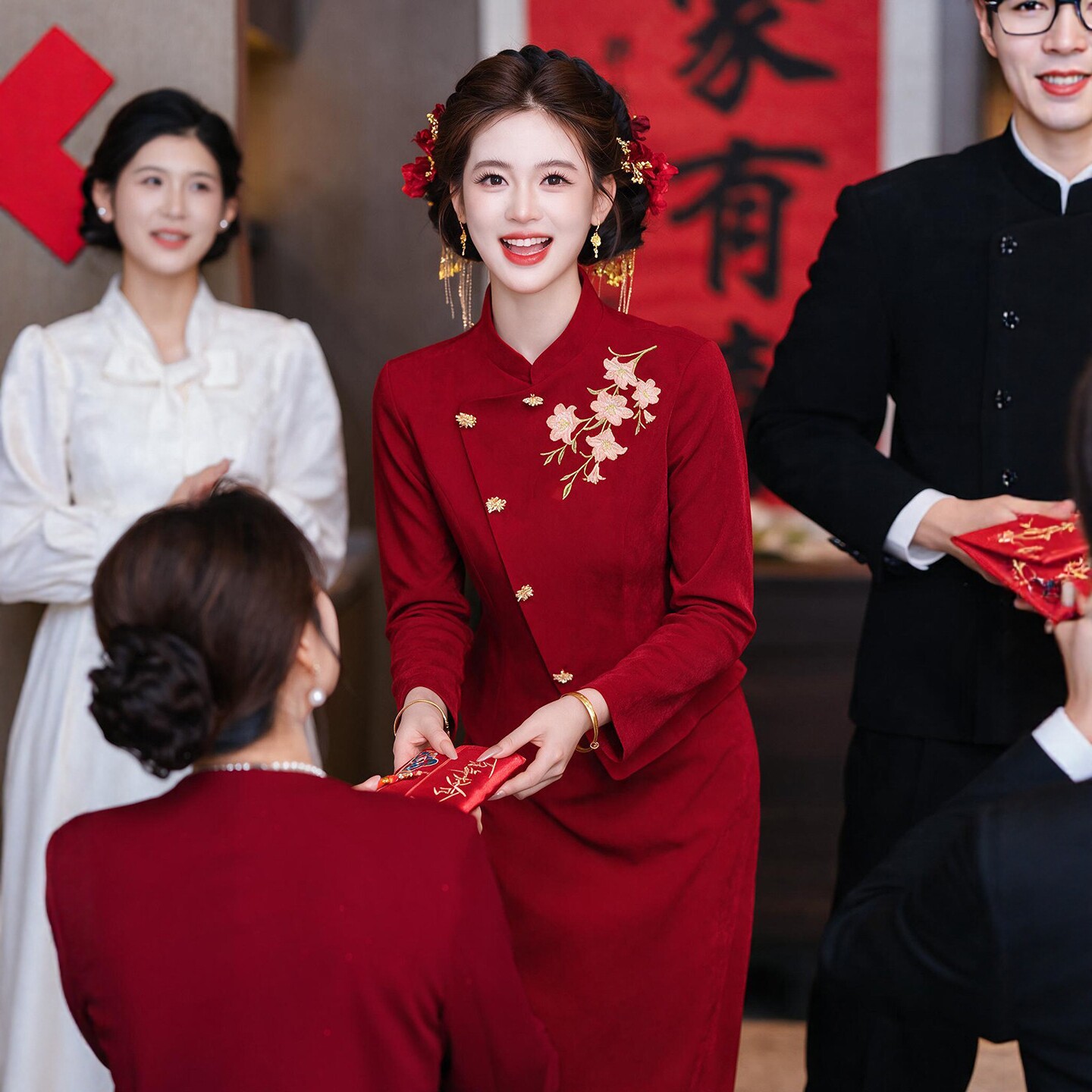 红色敬酒服新娘旗袍新中