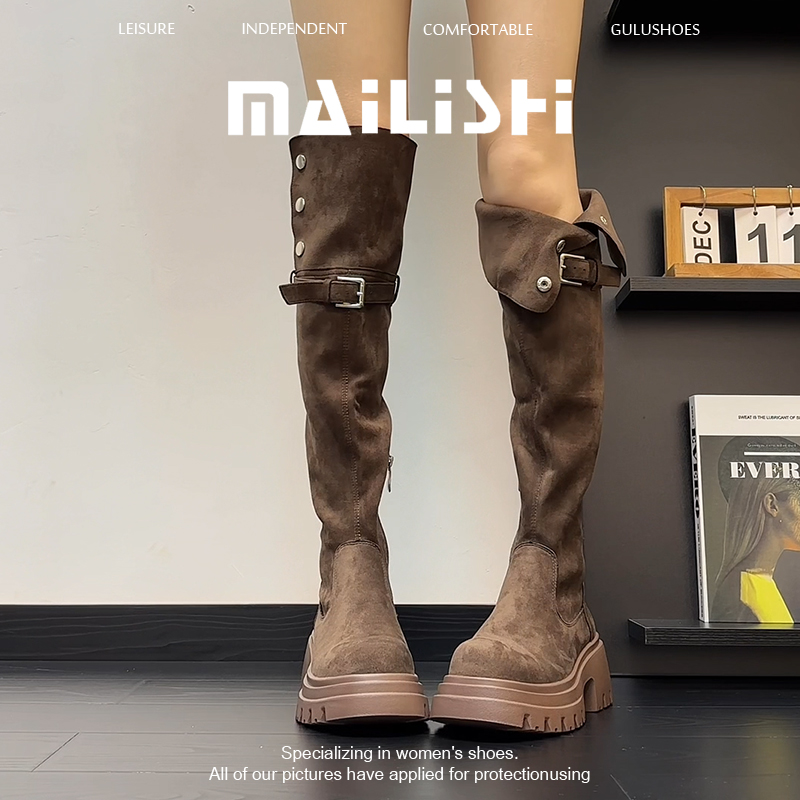 2025年新款秋冬两穿过膝长靴女粗高跟长筒靴腿粗厚底大筒围骑士靴