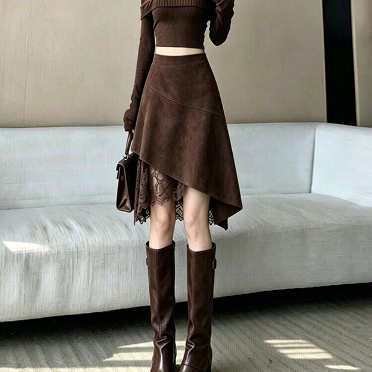 美拉德鹿皮绒半身裙女秋