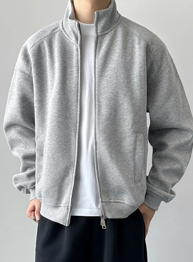 WIE STUDIO卫衣420g重磅外套秋季短款夹克男运动简约休闲纯色开衫