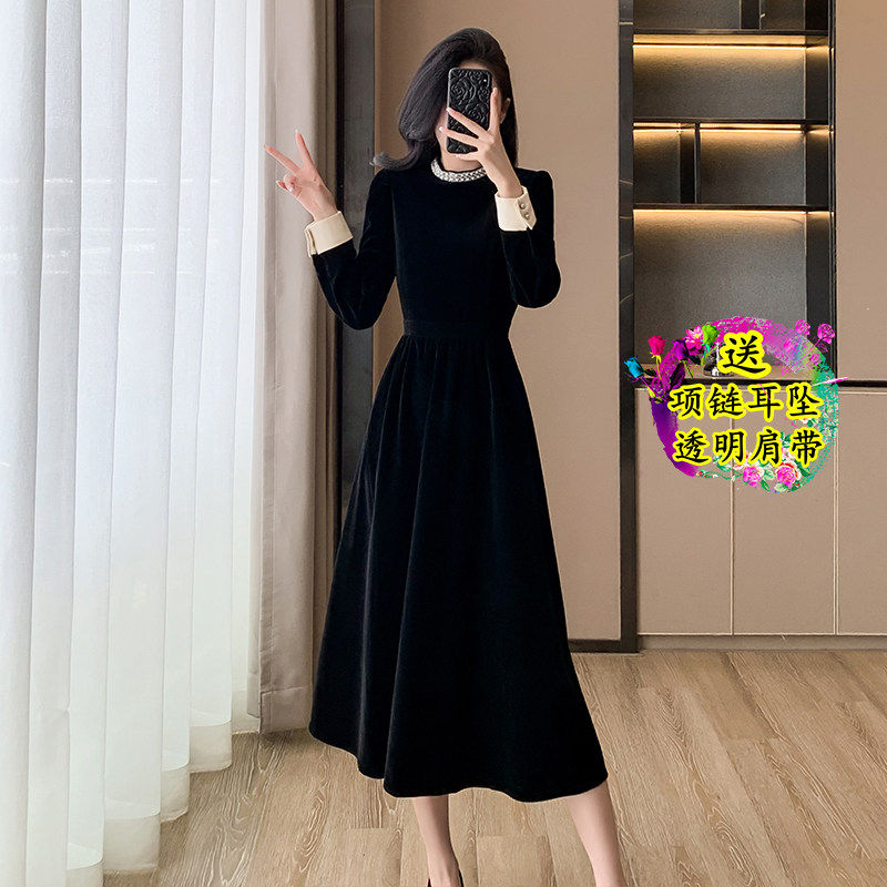 赫本风黑色晚礼服法式复