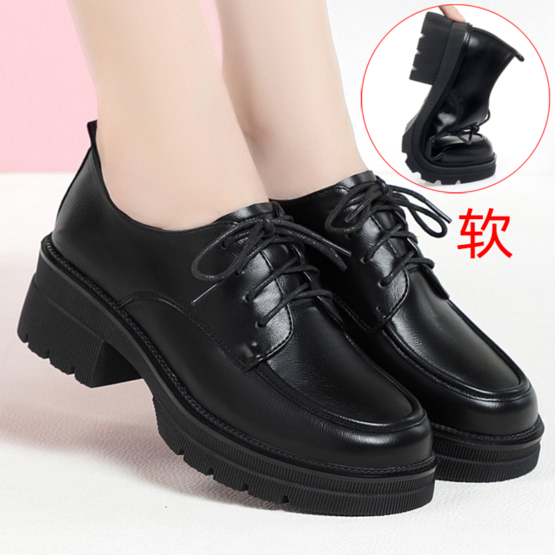 真皮软底深口系带小皮鞋中老年妈妈鞋中年皮鞋女工作单鞋女鞋秋冬