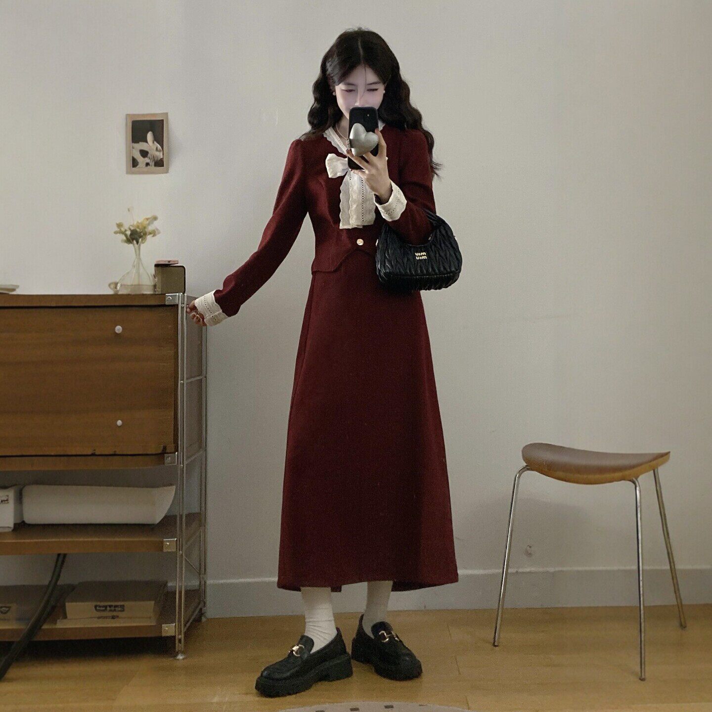 红色小香风套装女春秋202