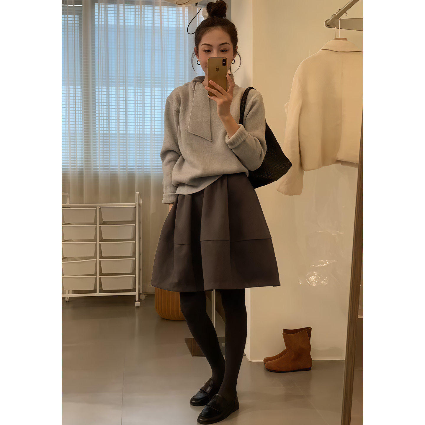 深灰色毛呢半身裙女秋冬2