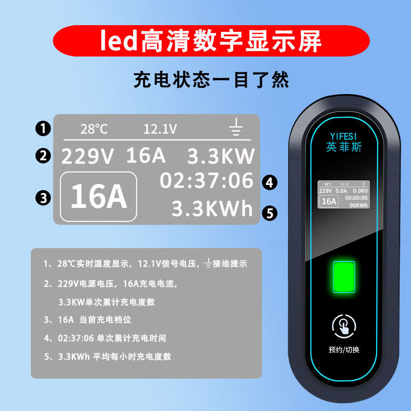 新能源车充电器枪桩16随车广汽家通用32A 7kw免接地线比亚迪3.3kw
