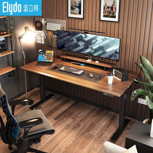 蓝立哆实木电动升降桌办公智能电脑桌工作台书桌学习桌胡桃木色