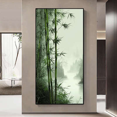 新中式竹报平安入户玄关装饰水墨画壁画挂画山水竹子高升节节风景