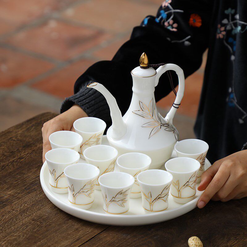羊脂玉瓷白酒杯陶瓷酒具套装高白瓷高档烈黄酒杯仿古中式家用酒壶