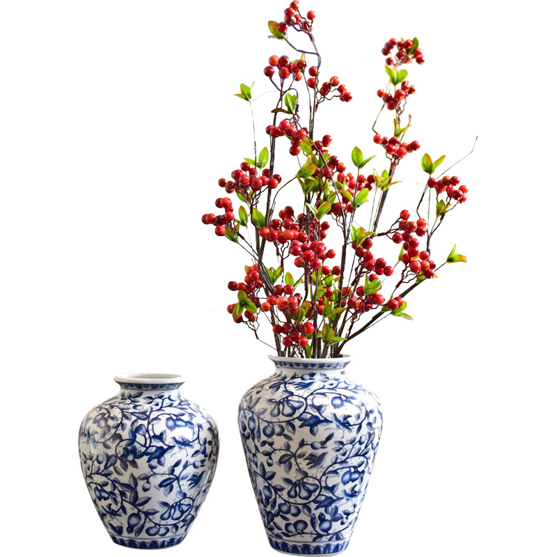 青花瓷花瓶摆件客厅插花中式国风陶瓷美式装饰复古玄关瓷器高级感