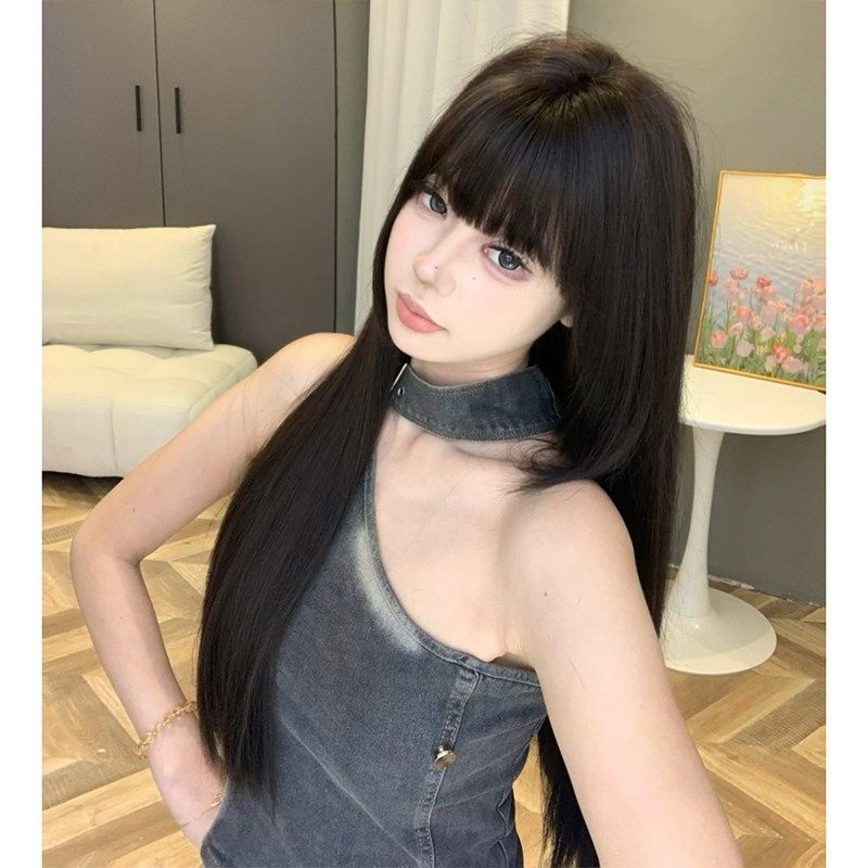 束朵假发女长直发自然气质网红日常甜美公主切氛围感时尚全头套式