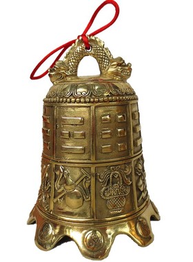 纯铜六字真言钟八宝钟铃铛道观八吉祥钟寺庙法器八卦铃摆件挂件铜