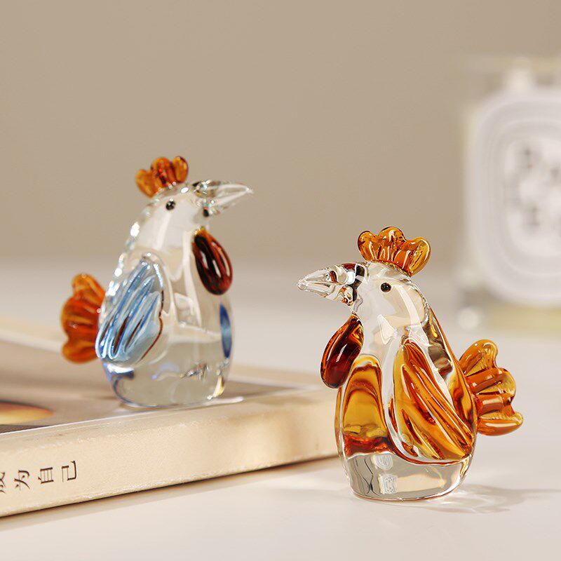 手工琉璃萌鸡水晶小摆件现代客厅儿童房玄关样板房装饰品乔迁送礼