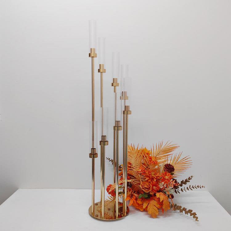 新款婚庆道具铁艺电镀金色步步高烛台路引 T台迎宾区橱窗装饰摆件