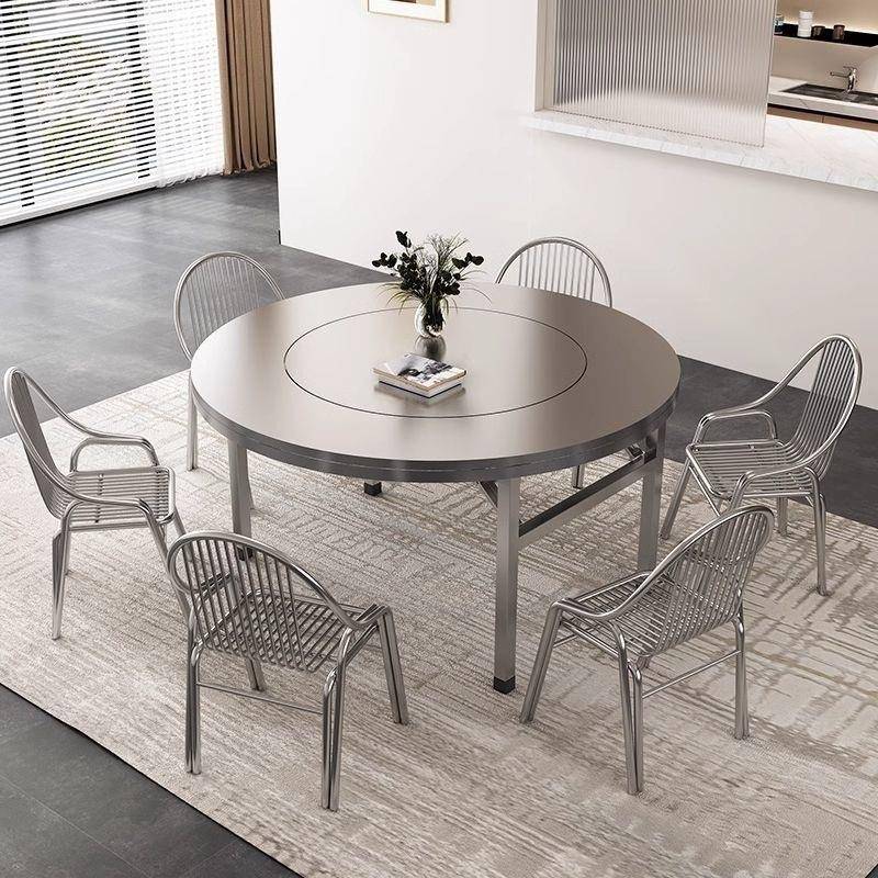 免安装304特厚不锈钢内置转盘 折叠桌大圆桌子家用酒席饭店连体桌