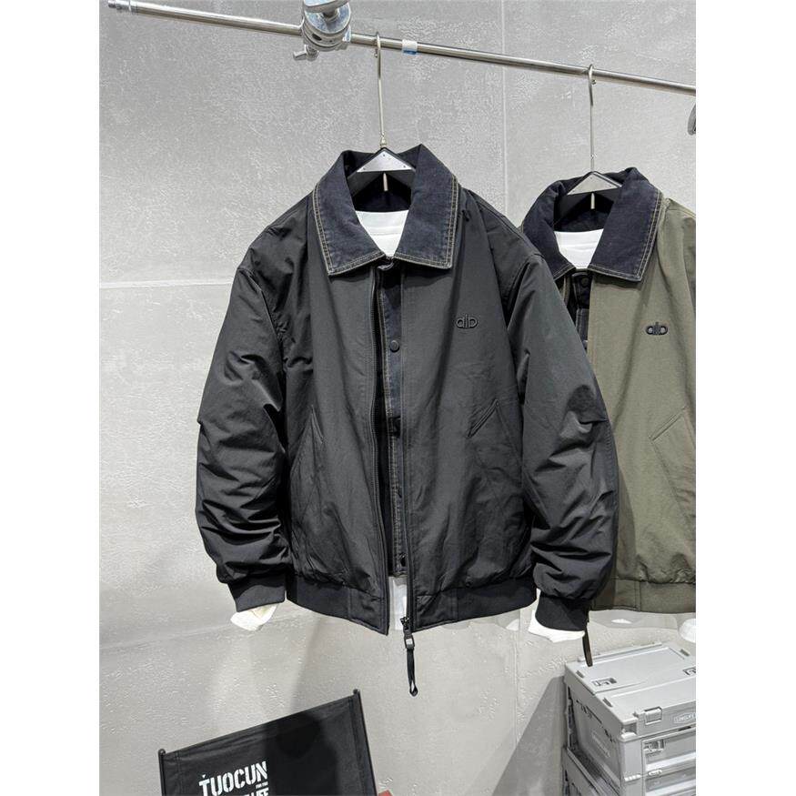 2025秋冬新款男士羽绒服翻领假两件保暖夹克流行青年宽松外穿上衣