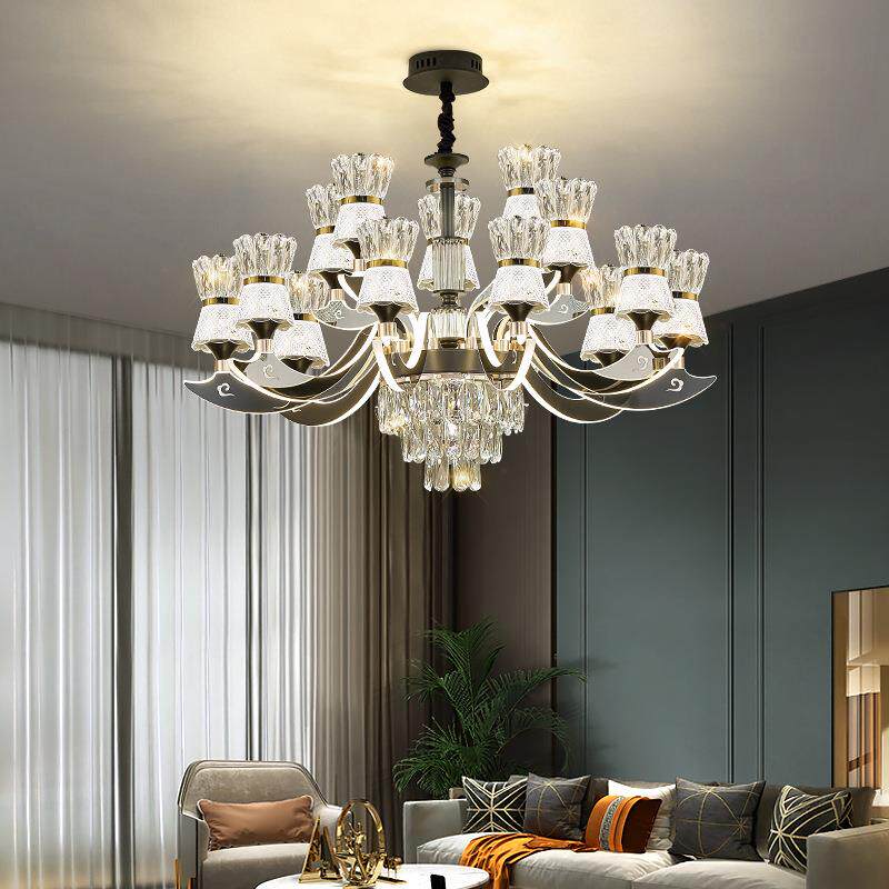 厅水晶吊灯华大灯现代简518约轻奢新款豪客大气大厅灯臂华发光奢