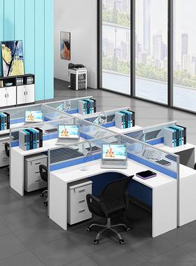 州L型办公桌广椅卡位4人位办公卡座屏风桌DPO断员6隔人职弧形电脑