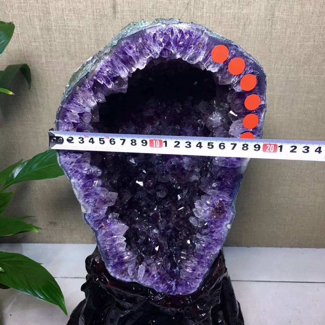 天然紫晶洞水晶风水摆件聚宝盆紫晶洞 原皮原矿 消磁办公家居摆件