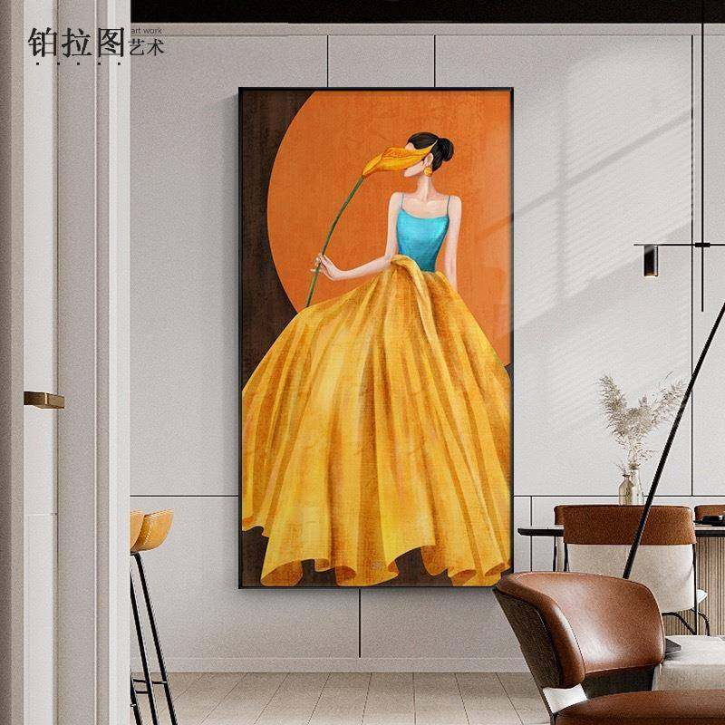 现代人物玄关装饰画简约卧室壁轻餐厅挂地画竖版大BLT-女人幅客奢