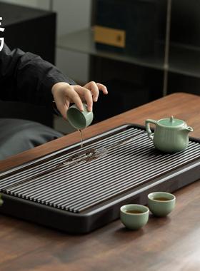 排三物意竹茶盘方嵌入式带水茶08101sw管长形托盘家用办公室竹制