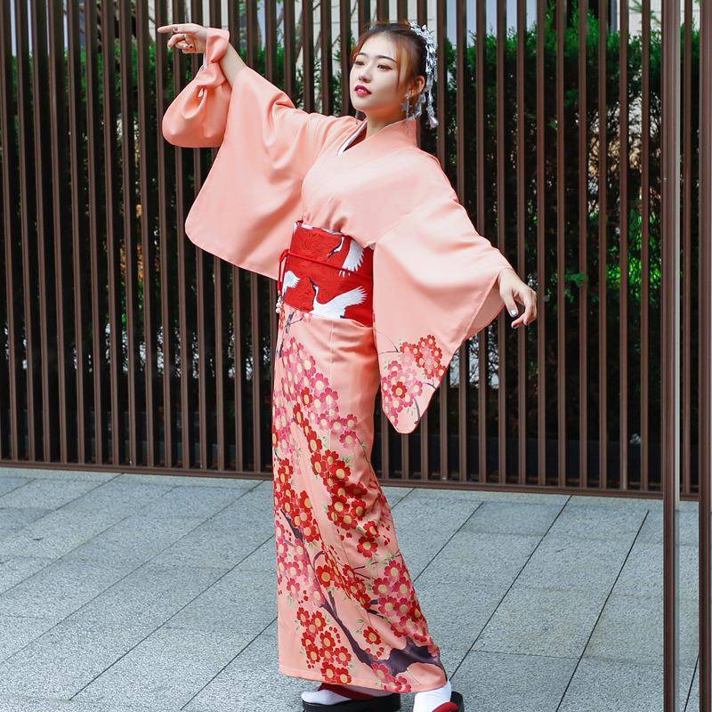 橘色新品纹MFF定梅花小和服装改良版和位服女传统和服正套装