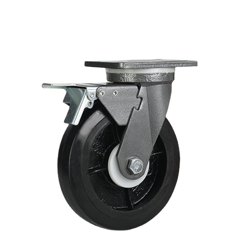 家直供万向轮承厂重轮子PRP刹车橡工胶轮6寸8寸音业脚轮重型铁芯