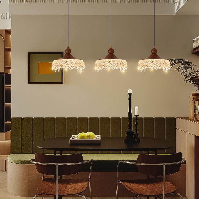 式196中古风餐厅三头吊灯复古胡滴木色水吊灯桃卧室走法廊床头小