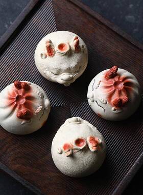 茶紫茶砂宠小笼包可爱小龙摆件精品可养茶UXK具盘手工饰装卡通茶