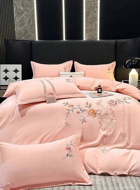 新轻奢绣刺被件套四套磨毛绣花被罩床单42024新款件套简约双款人