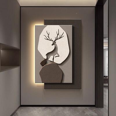 现代轻麋鹿玄关装饰画运other石来转走廊过道挂画寓意好立奢岩体