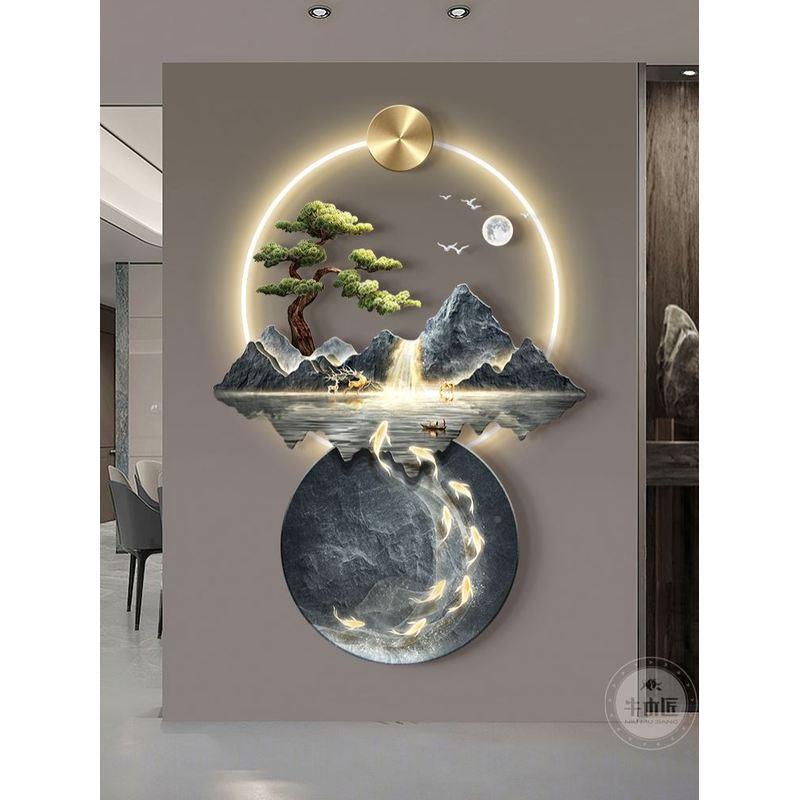 流水生大财关新中式玄装饰画山水气走廊过道GYS挂画入户正对门壁