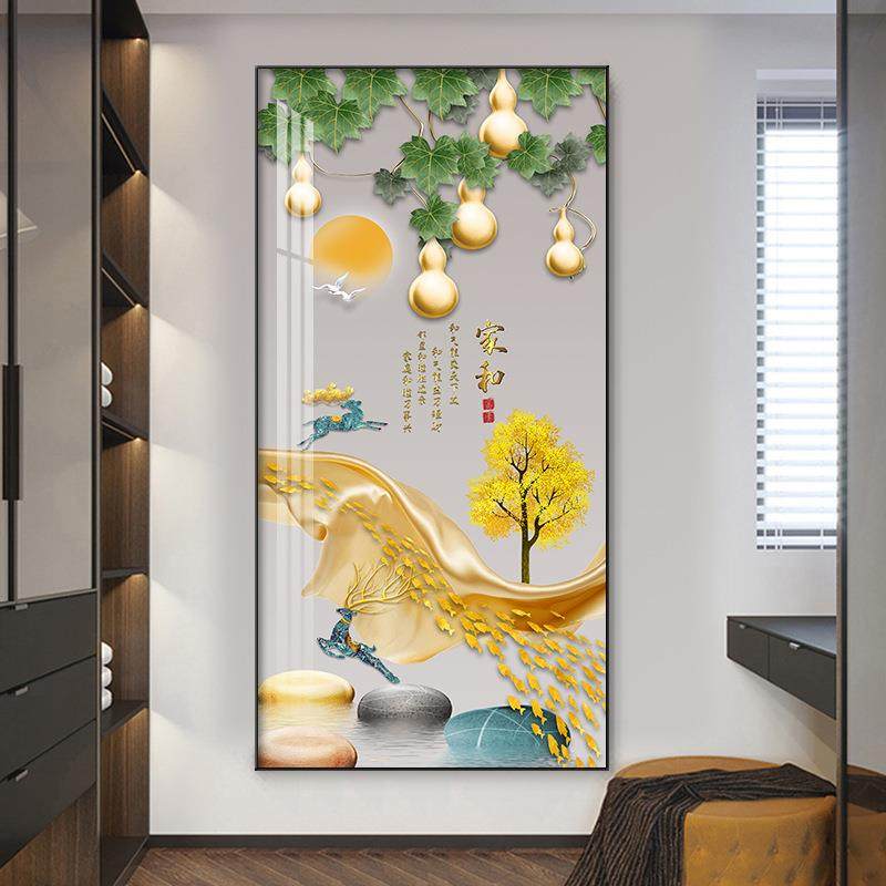 五福临新中式玄关装饰画过葫道走廊版挂画入门户BST芦竖轻奢大气