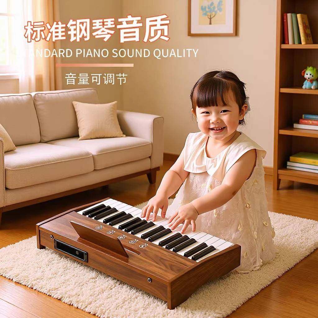 3-8岁亮灯跟弹小钢琴初学者启蒙钢琴触摸面板儿童木质电子琴37键