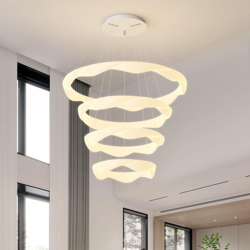 复式挑空吊灯客厅中空大灯loft别墅楼梯现代简约奶油风大厅餐厅灯