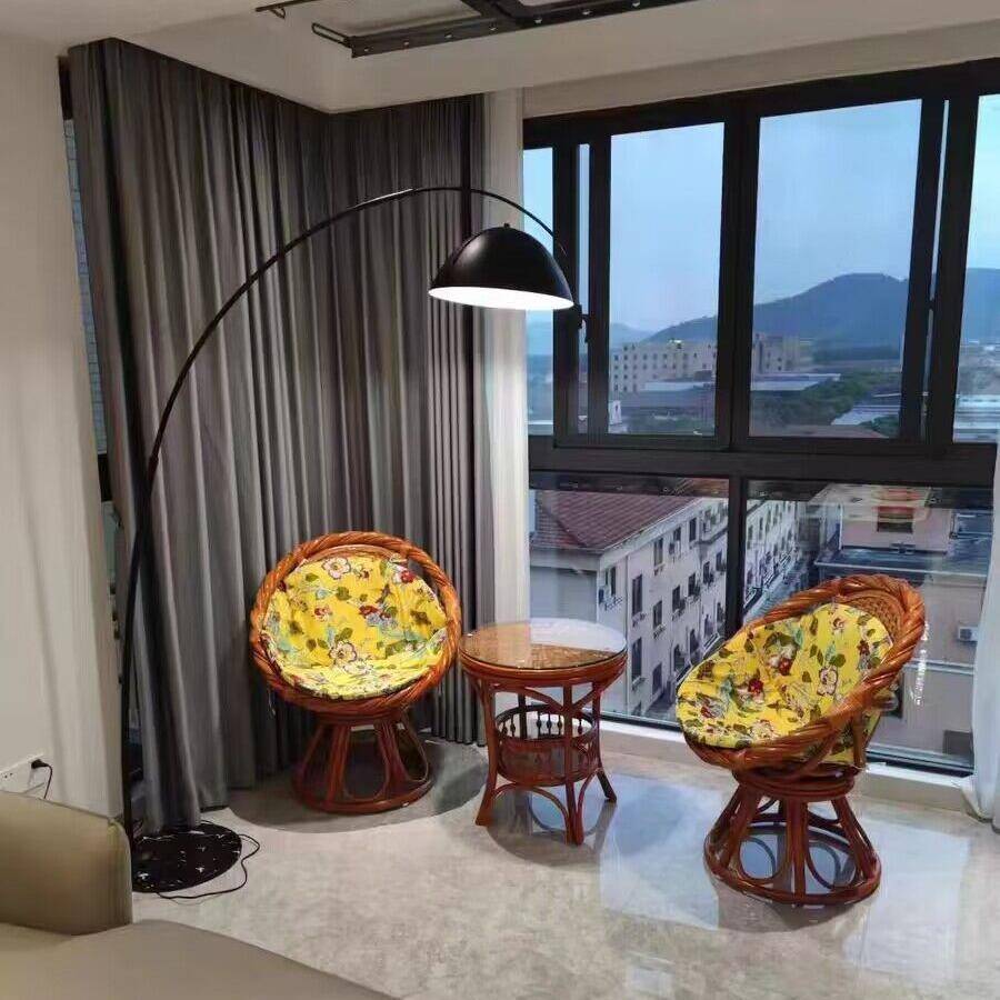 阳台喝茶看书桌椅转椅天然真藤椅三件套旋转腾椅单人休闲靠背组合