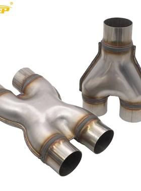 汽车409不锈钢排气管改装Y型三通 H X型四通连接管51 57 63 76MM