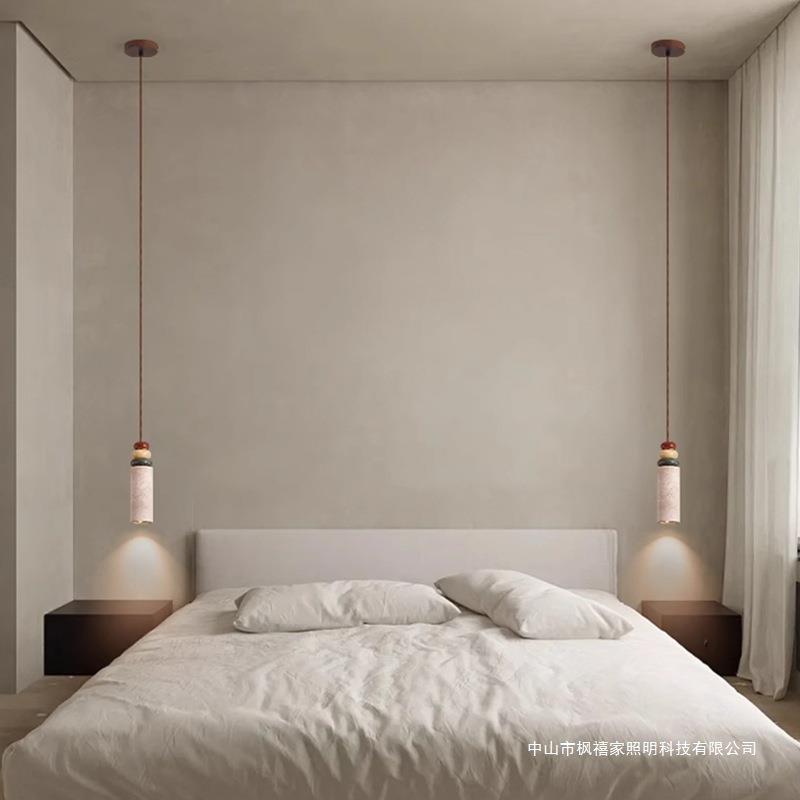 现代卧室床头吊灯中古诧寂风黄洞石民宿酒店高级氛围感小吊线灯具