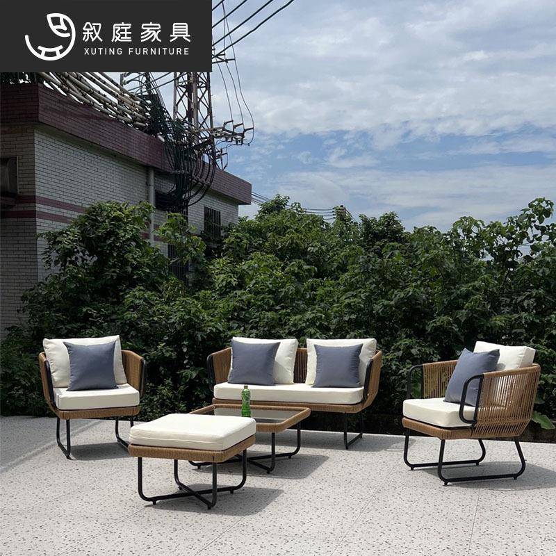 户外藤编沙发三人防水防晒民宿庭院花园阳台室外休闲茶几藤椅家具