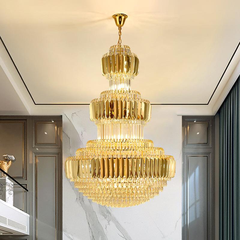 复式楼大吊灯别墅客厅挑空楼中楼现代轻奢大厅酒店大堂水晶楼梯灯