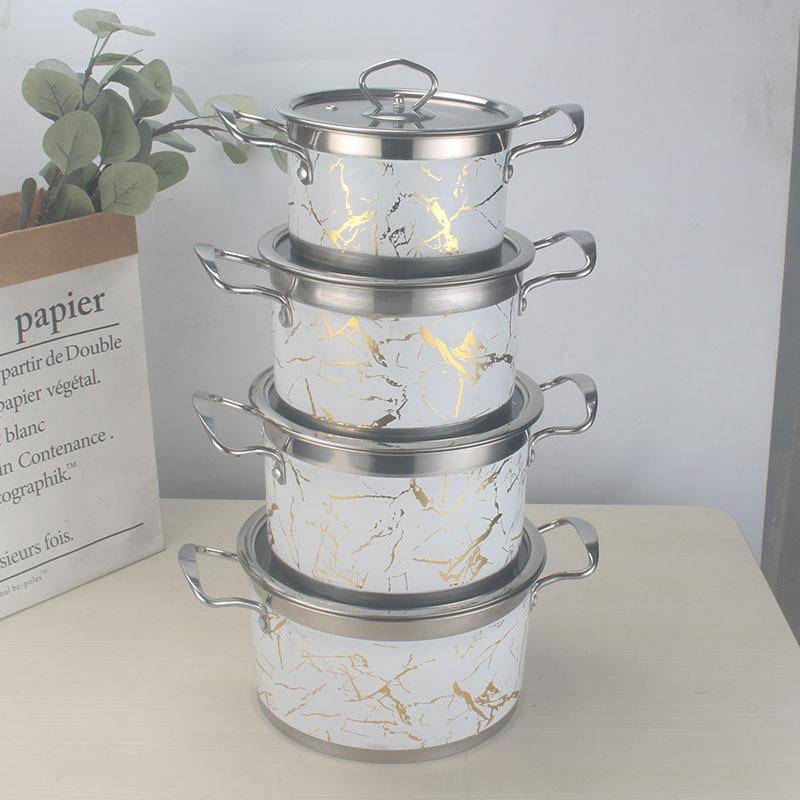 彩色贴花汤锅不锈钢锅钢柄复底清汤锅电磁炉火锅Decal soup pot