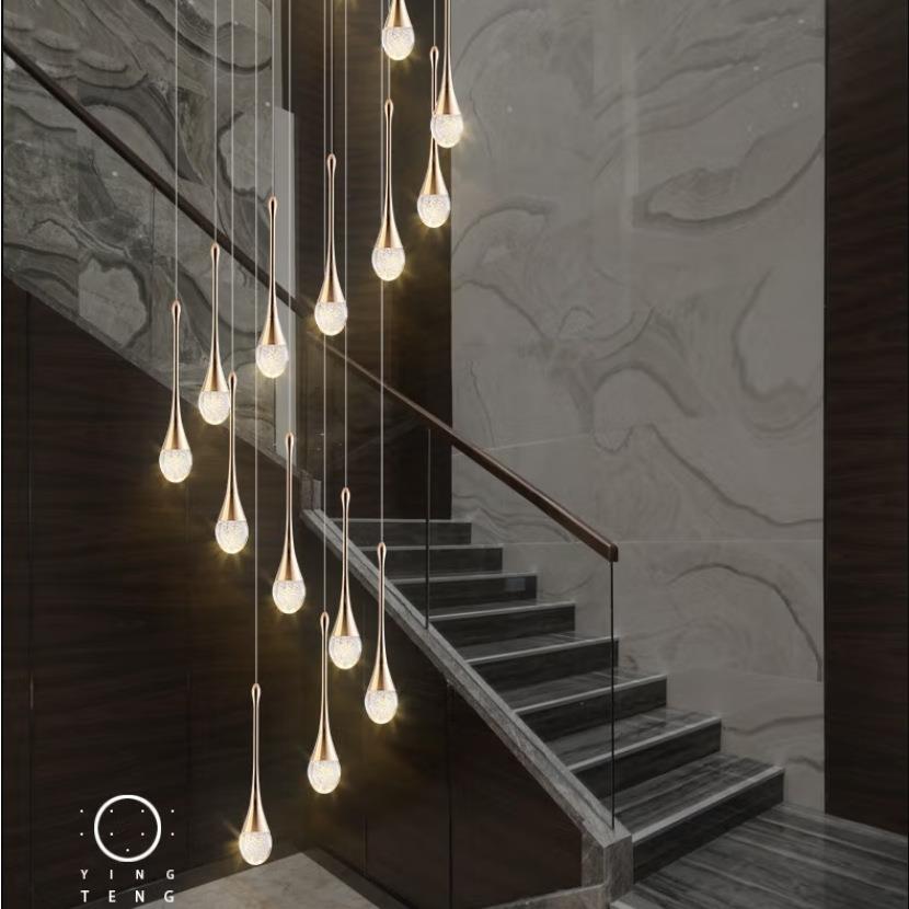 简约楼梯吊灯轻奢现代复式楼水晶灯挑空客厅大别墅旋转公寓长吊灯