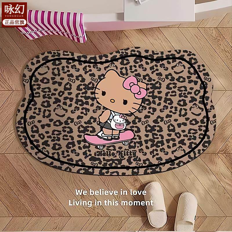 可爱复古豹纹KT硅藻泥50*80地垫家用浴室吸水防滑脚垫易打理门垫J