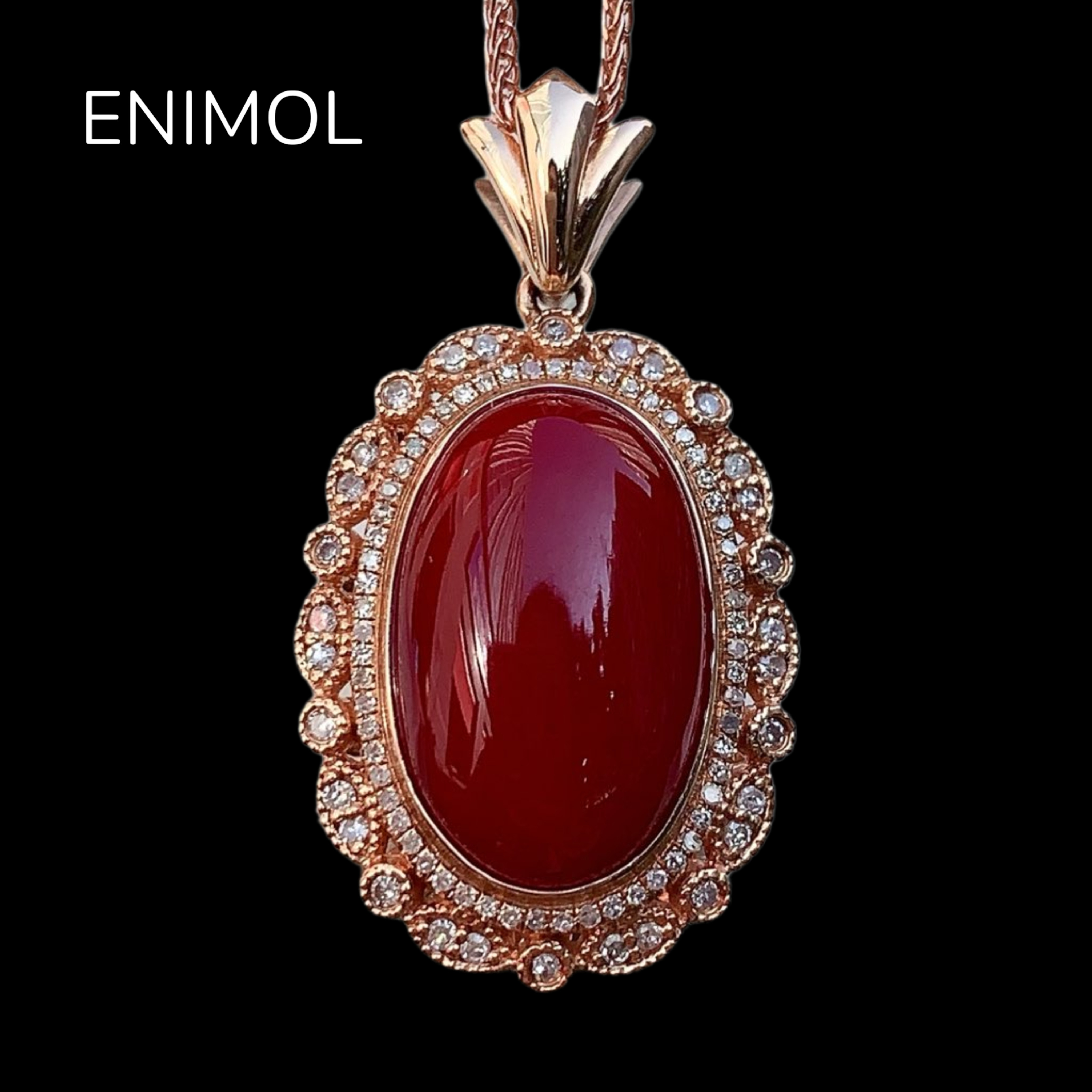 ENIMOL日本aka阿卡珊瑚牛血色蛋面吊坠18k金钻石镶嵌低调奢华好礼,珠宝/钻石/翡翠,珊瑚,淘宝优惠券,粉丝福利购,淘宝优惠卷